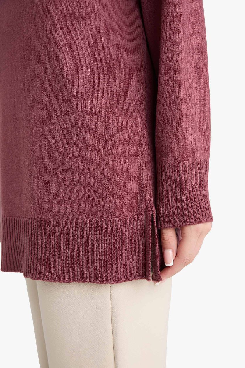 Kadın Bordo Regular Fit Basic Kazak Tunik