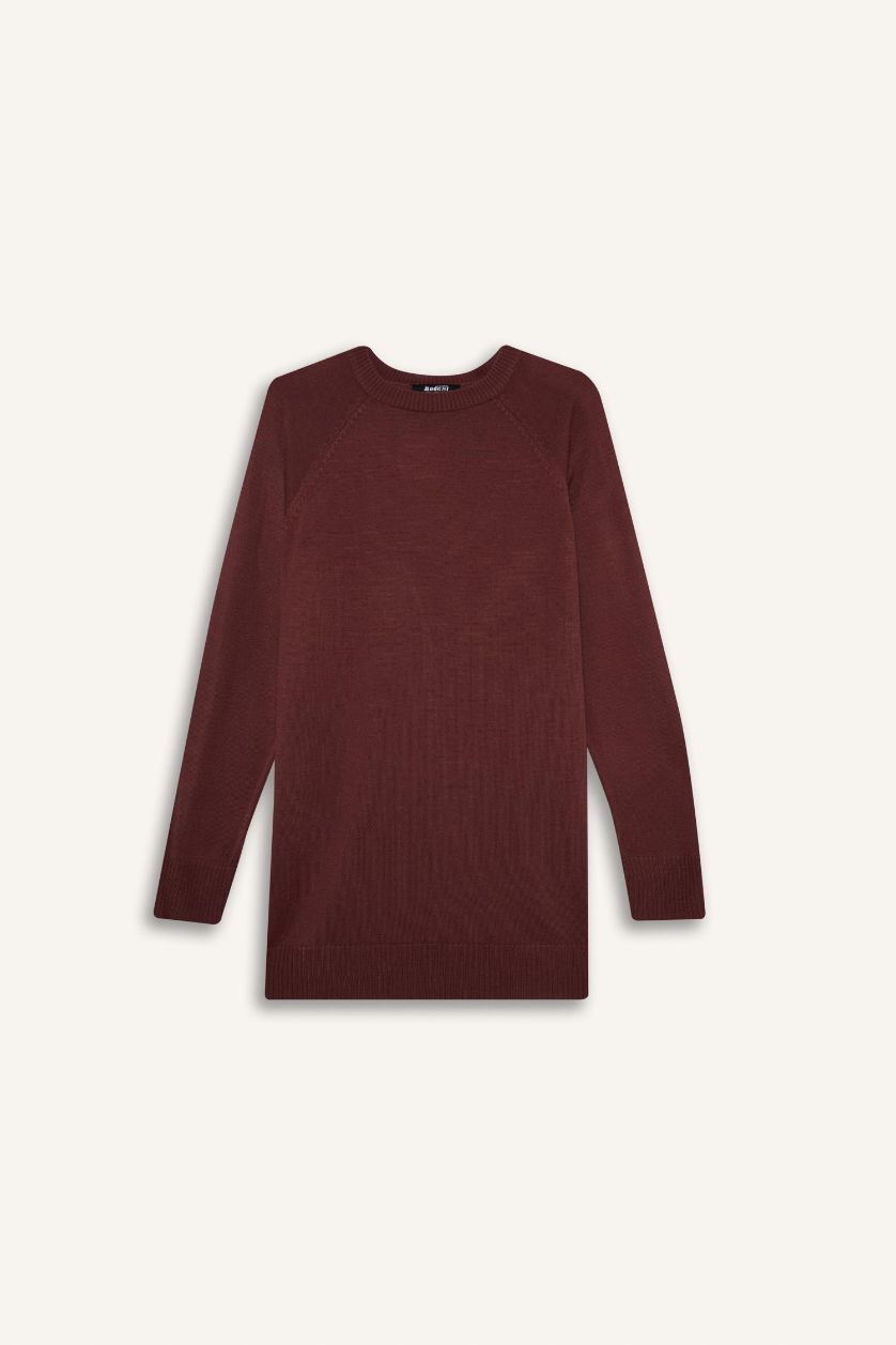 Kadın Bordo Regular Fit Basic Kazak Tunik