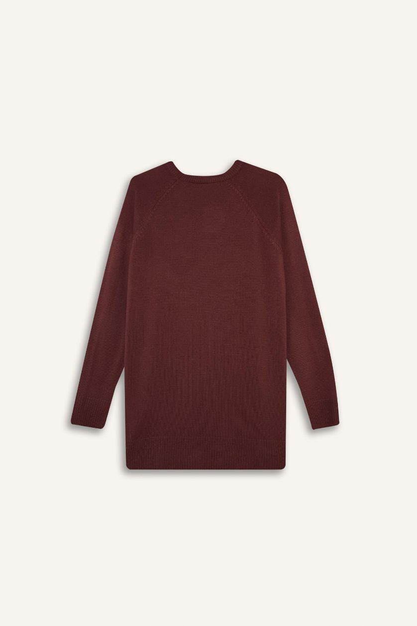 Kadın Bordo Regular Fit Basic Kazak Tunik