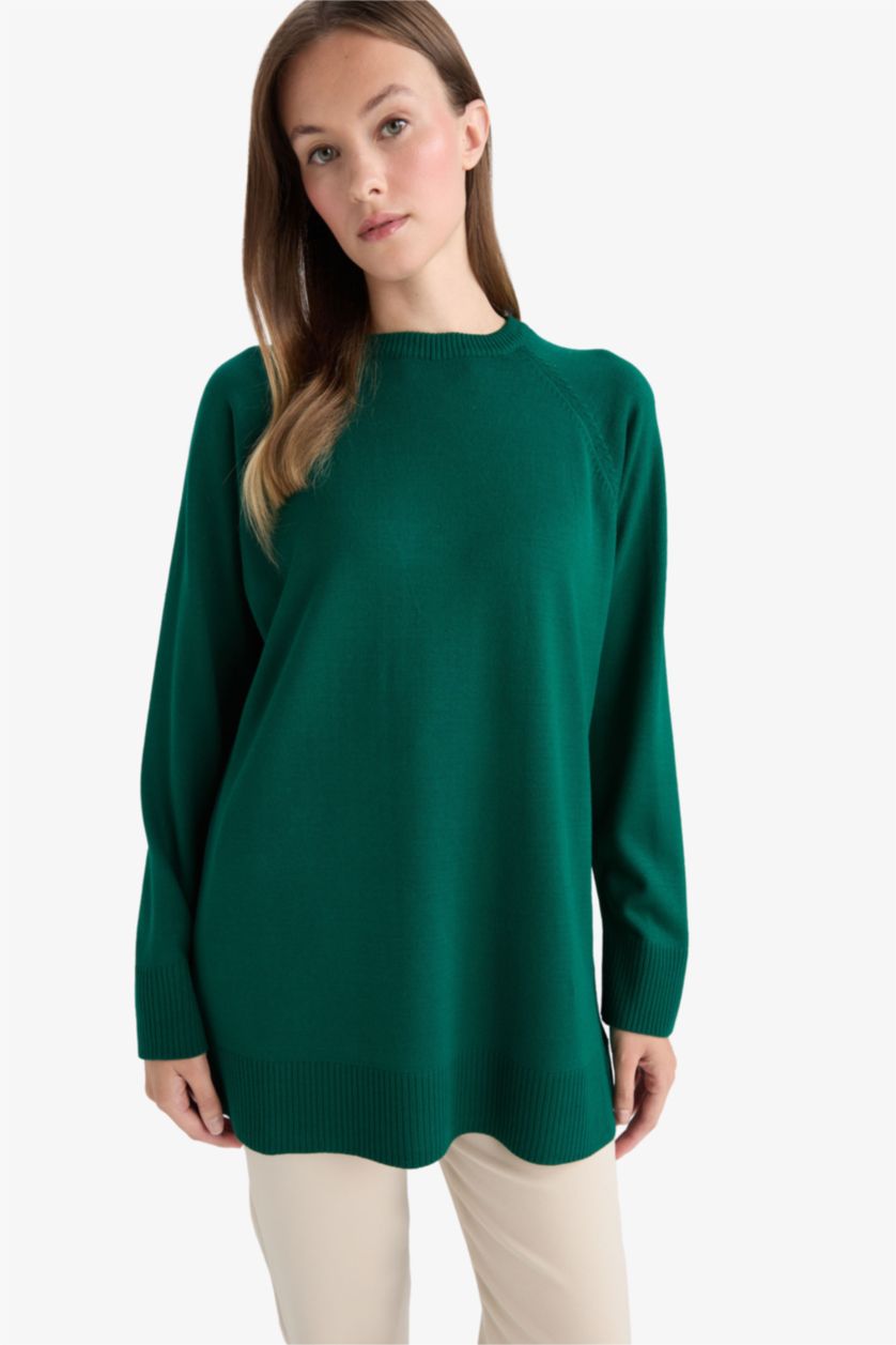 WOMAN Green Regular Fit Crew Neck Tunic
