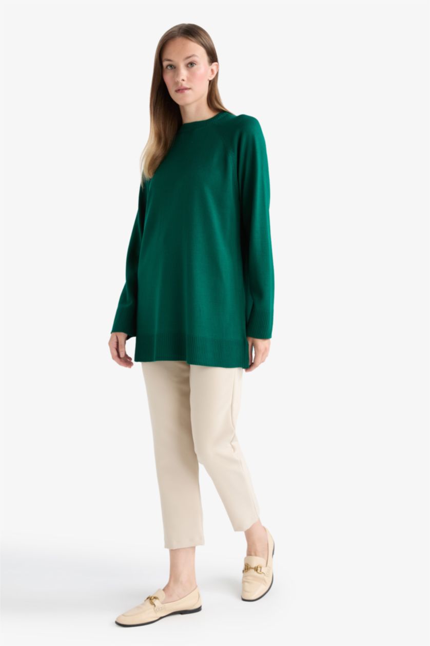 WOMAN Green Regular Fit Crew Neck Tunic
