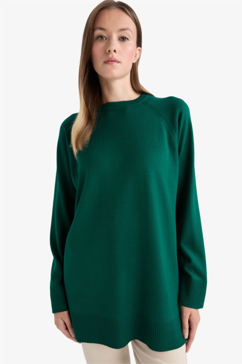 WOMAN Green Regular Fit Crew Neck Tunic