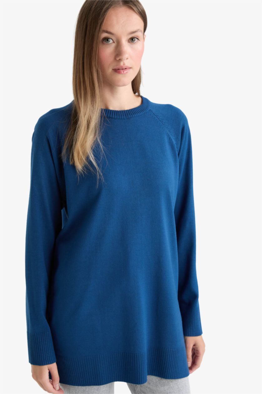 FEMME Indigo Pull Tunique à col rond Coupe régulière