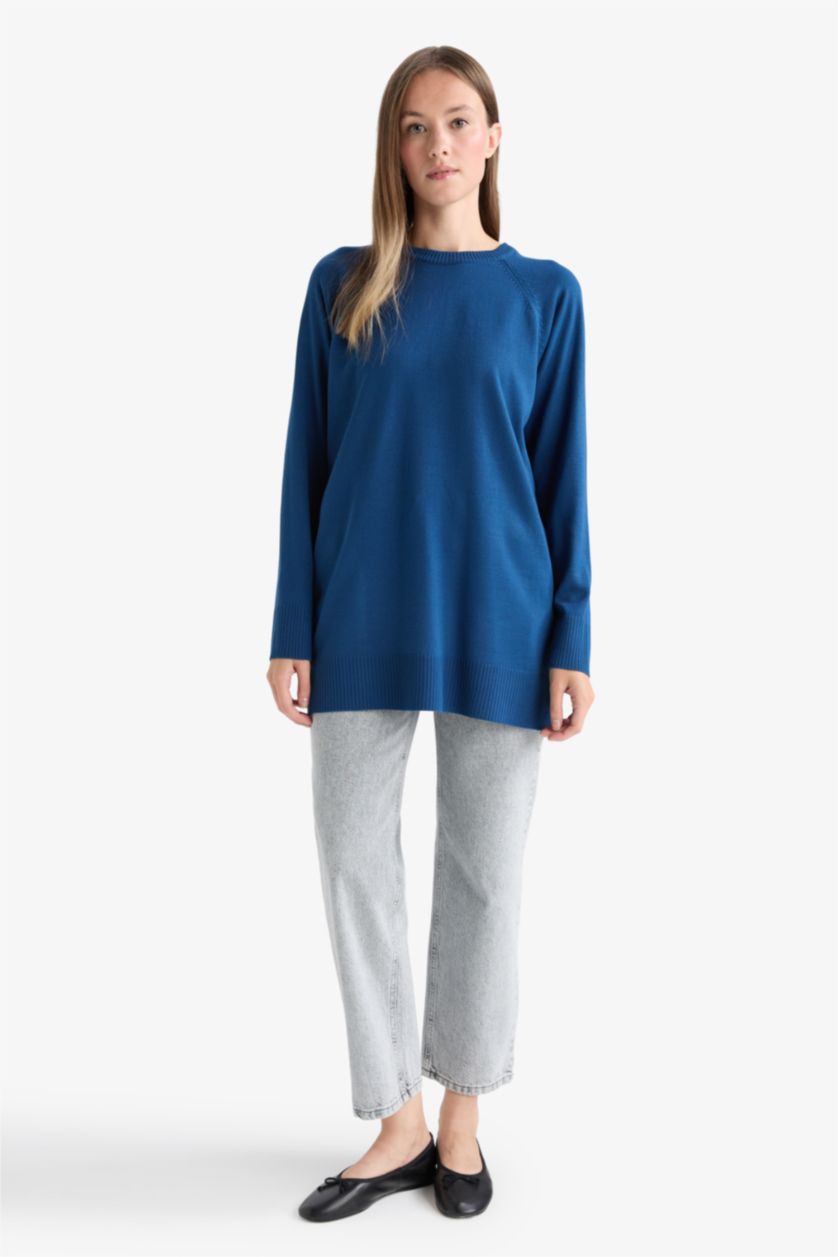 FEMME Indigo Pull Tunique à col rond Coupe régulière