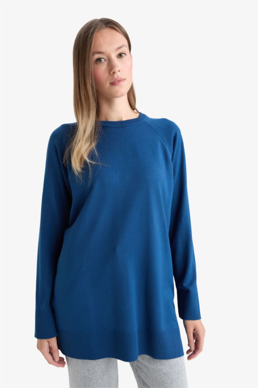 FEMME Indigo Pull Tunique à col rond Coupe régulière