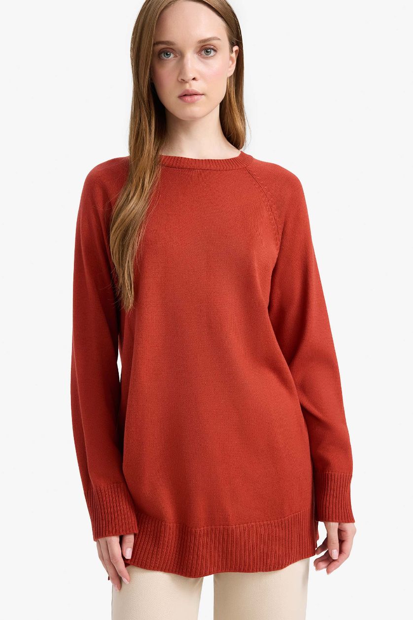 Kadın Koyu Turuncu Regular Fit Basic Kazak Tunik