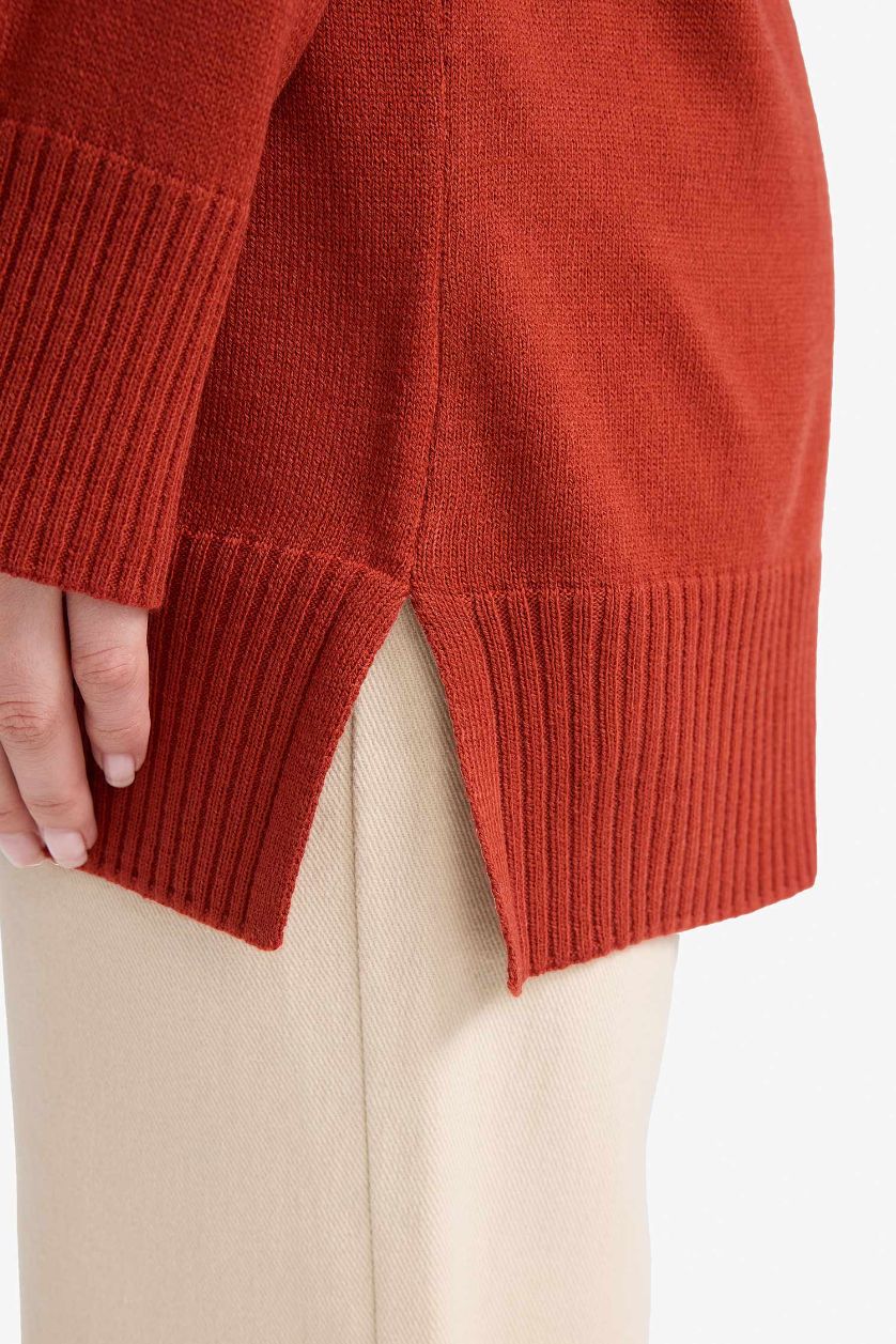 Kadın Koyu Turuncu Regular Fit Basic Kazak Tunik