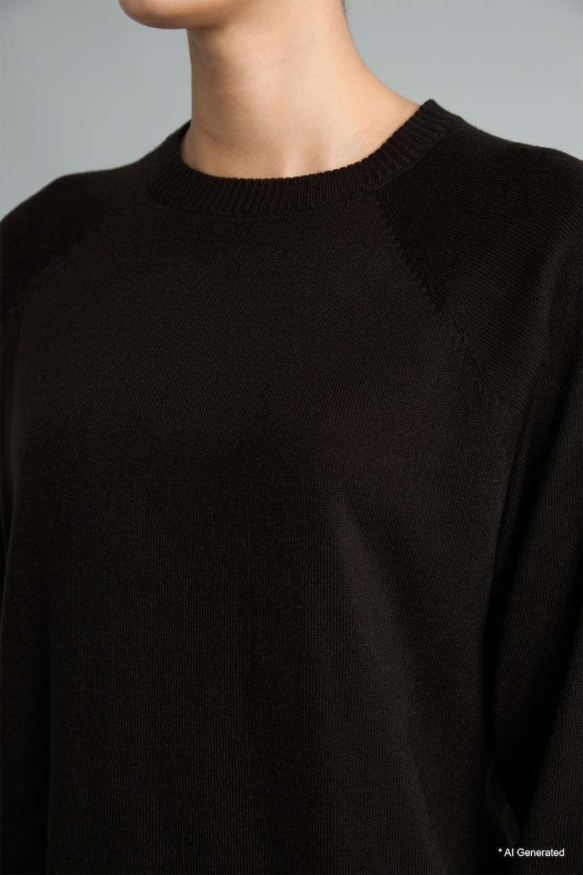 WOMAN Black Regular Fit Knitted Crew Neck Tunic