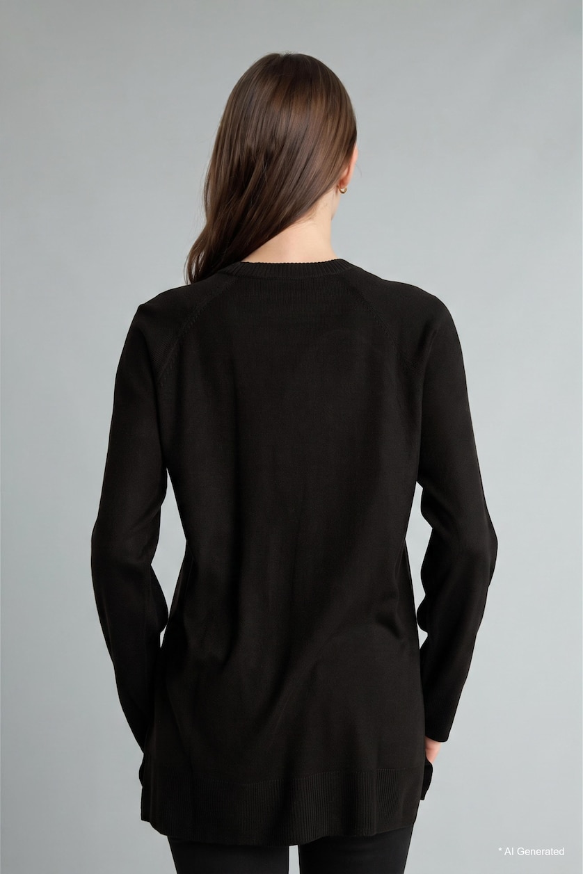 WOMAN Black Regular Fit Knitted Crew Neck Tunic