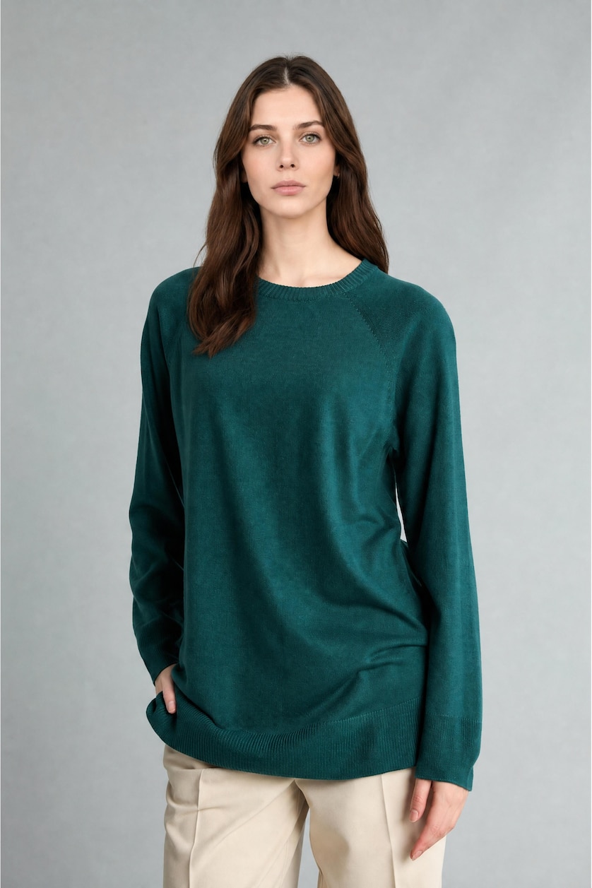 WOMAN Green Regular Fit Knitted Crew Neck Tunic