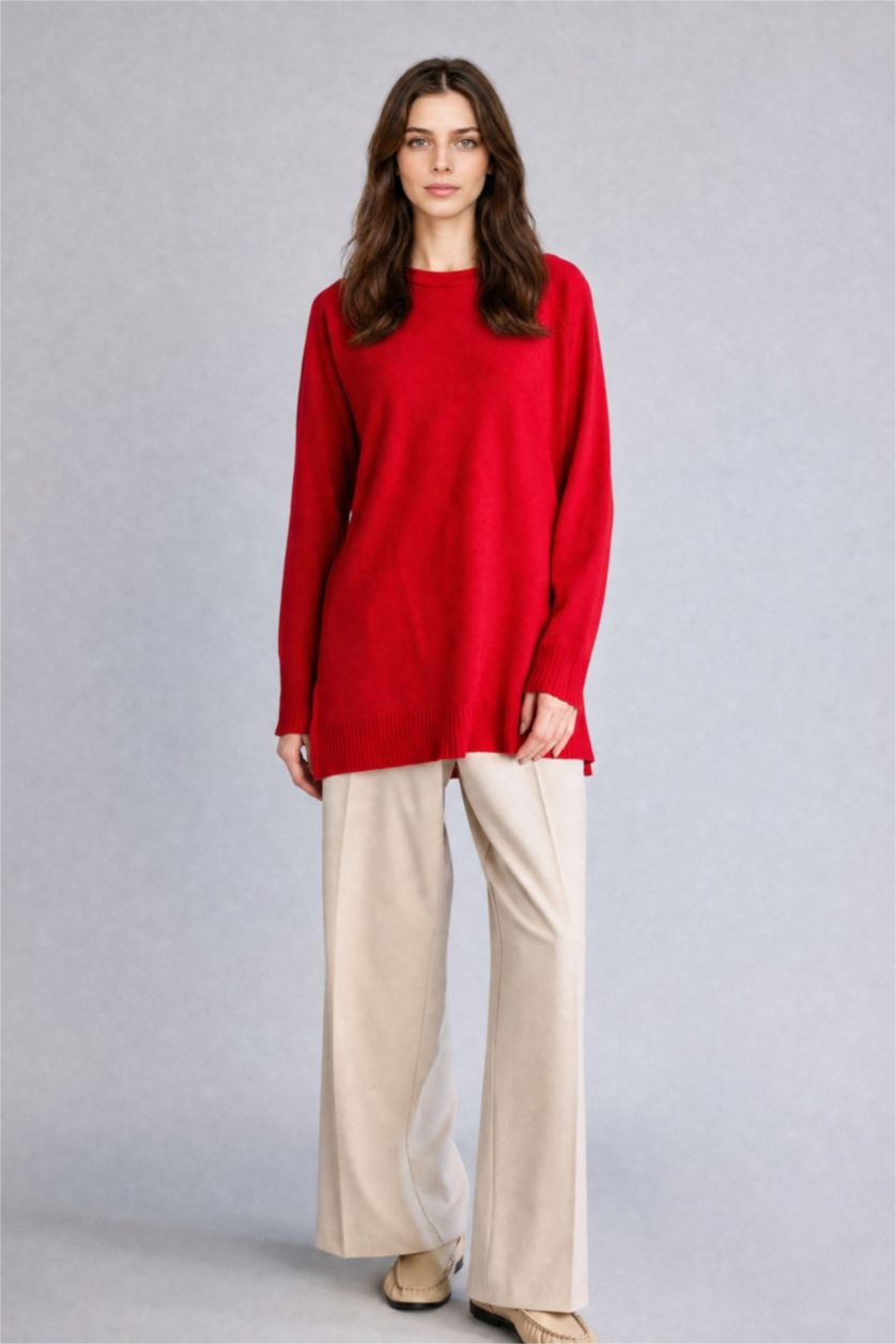 Women Red Regular Fit Knitwear Tunic