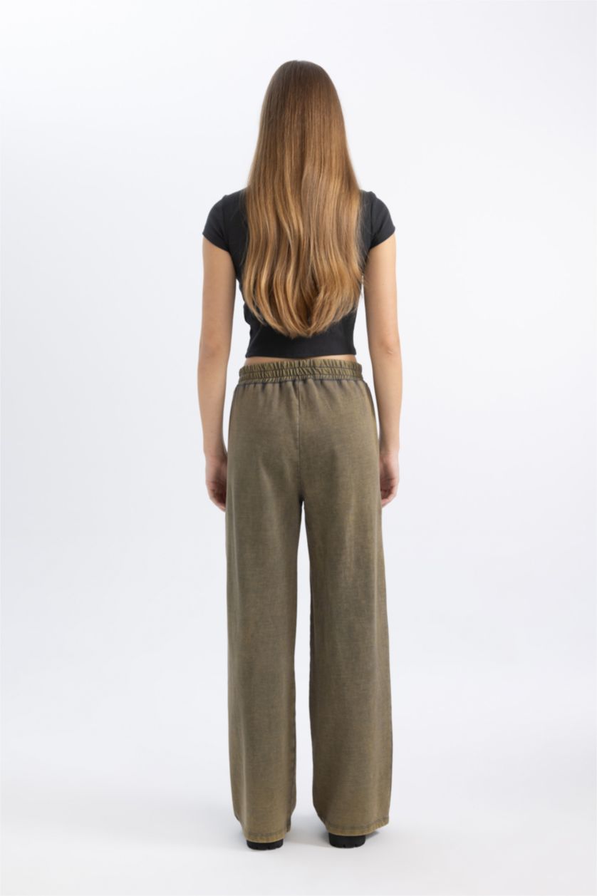 WOMAN Anthracite Wide Leg Printed Thick Fabric Washed Effect Sweatpants