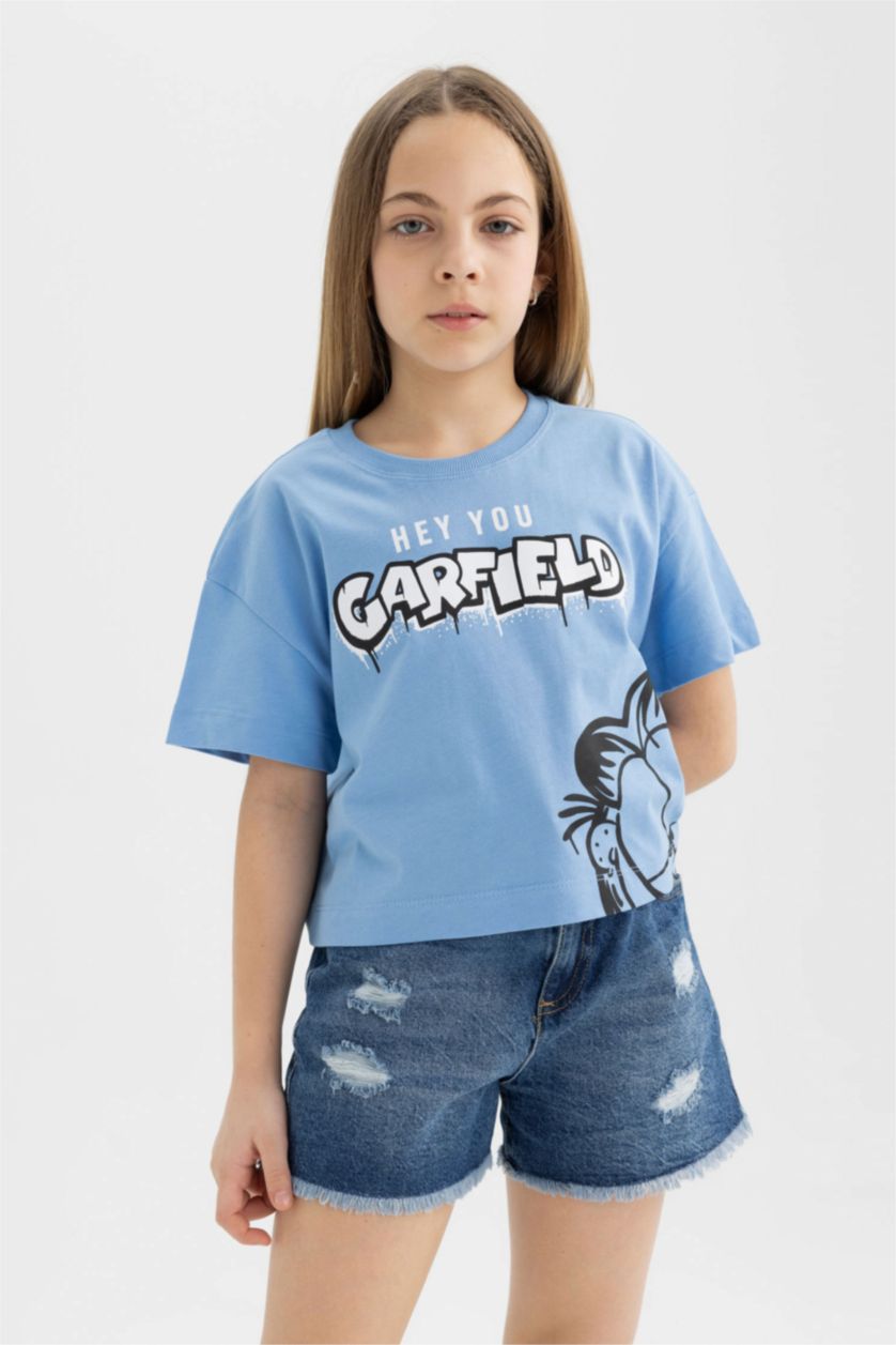 Girls & Teens Blue Girl Garfield Crop Short Sleeve T-Shirt