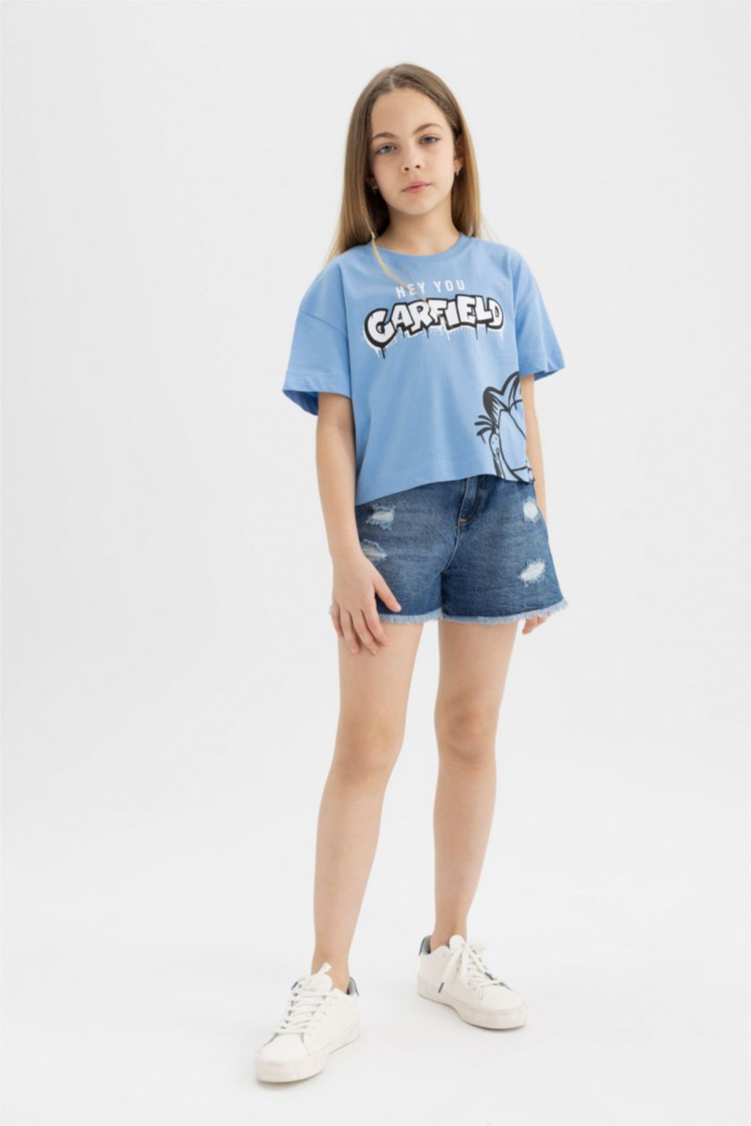 Girls & Teens Blue Girl Garfield Crop Short Sleeve T-Shirt