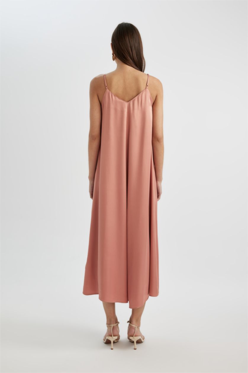 Женщины Светло-розовый Платье с коротким рукавом миди А-силуэта с V-образным вырезом из сатина