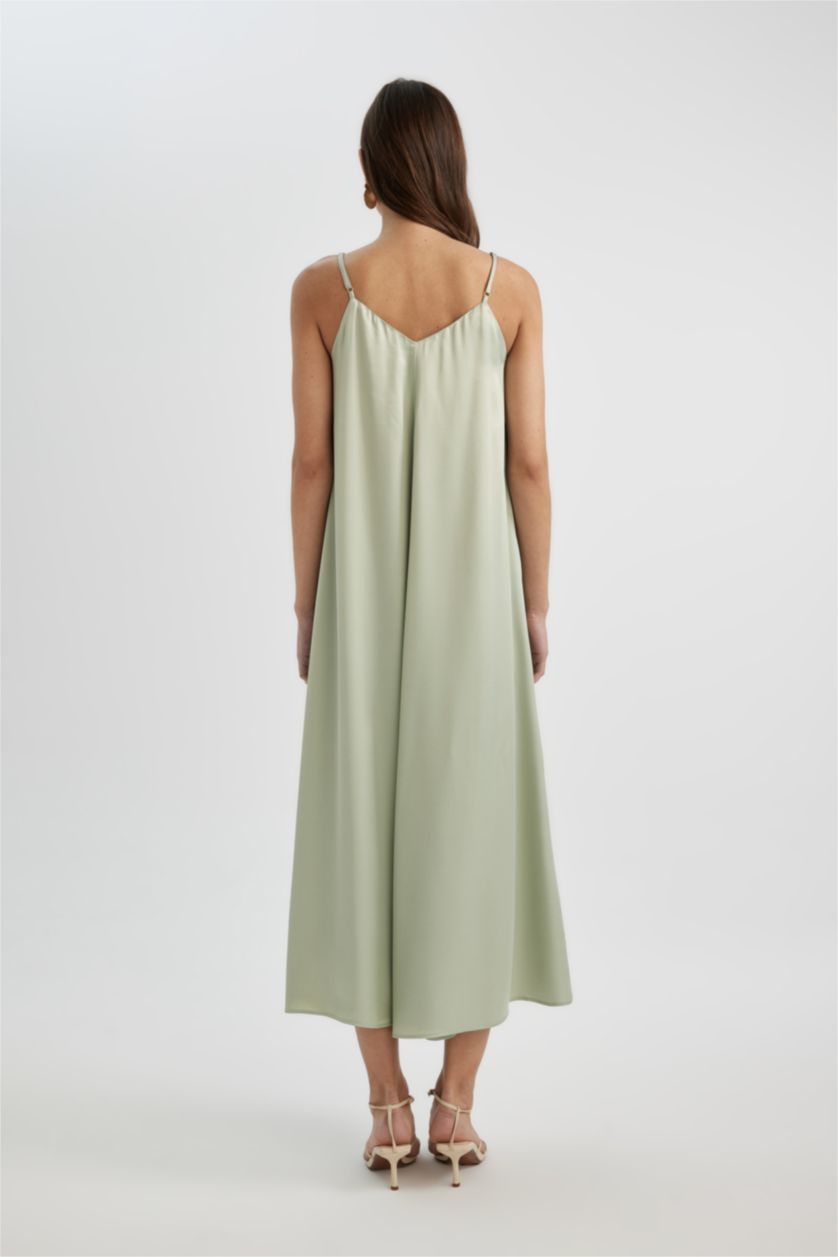 Женщины Мятный Платье с коротким рукавом миди А-силуэта с V-образным вырезом из сатина