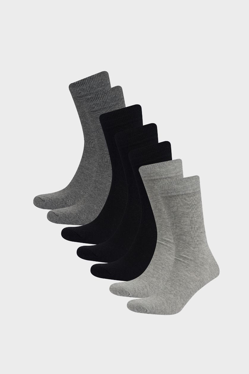 Man Anthracite Melange Boy 7 Piece Cotton Long Socks