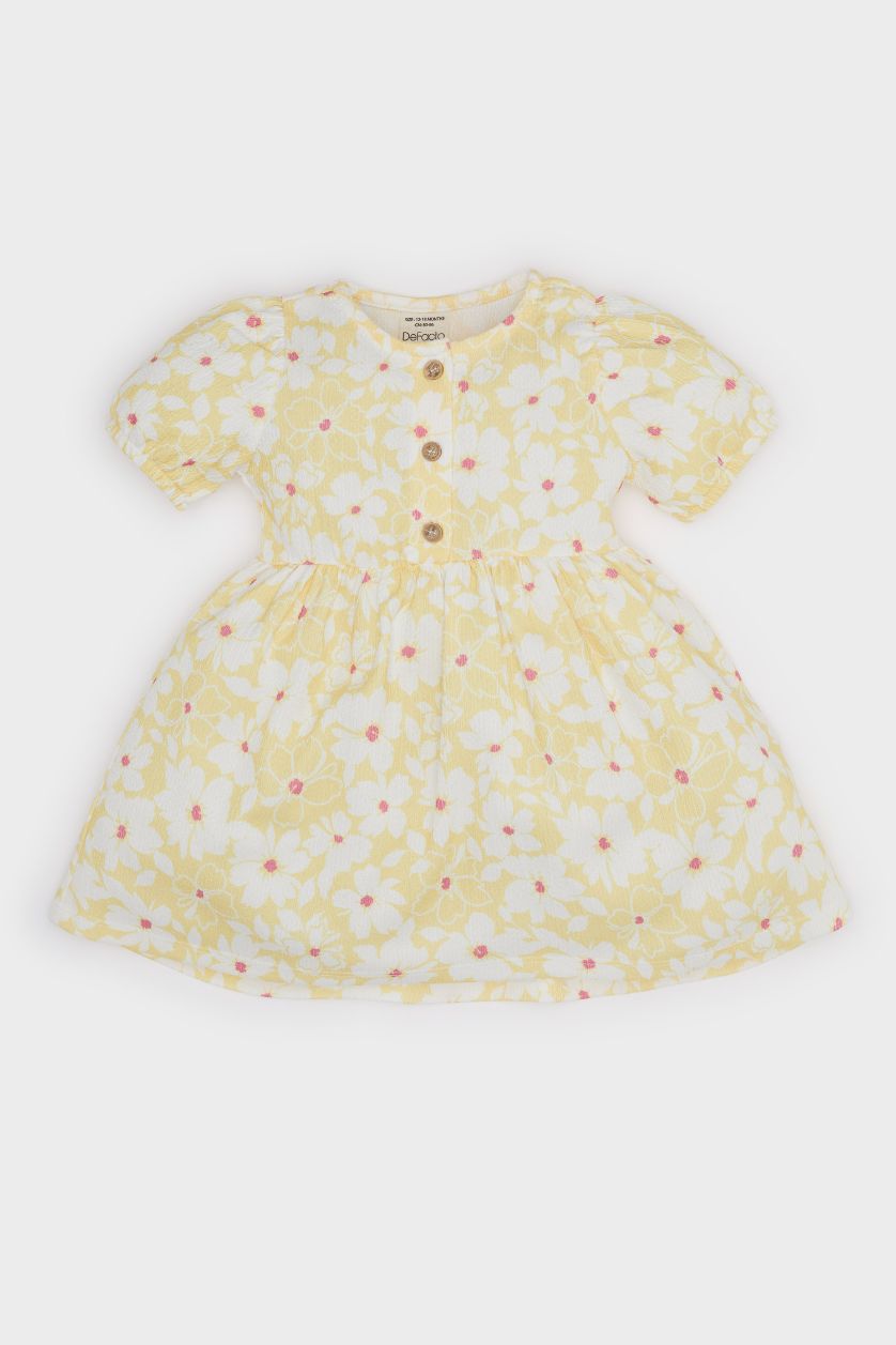 BABY GIRL Yellow Regular Fit Flower Short Sleeve Knitted Dress