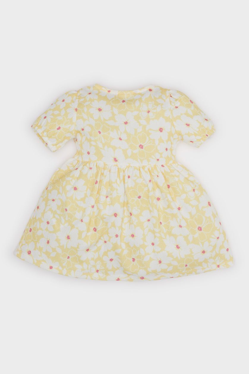 BABY GIRL Yellow Regular Fit Flower Short Sleeve Knitted Dress
