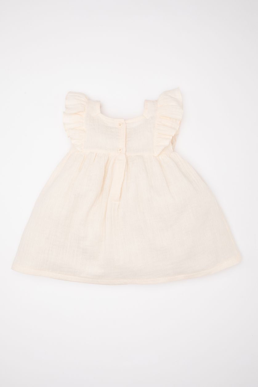 طفلة صغيرة زهري فاتح فستان بيبي بناتي فلورال موسلين قصة عادية نص كم بياقة مربعة