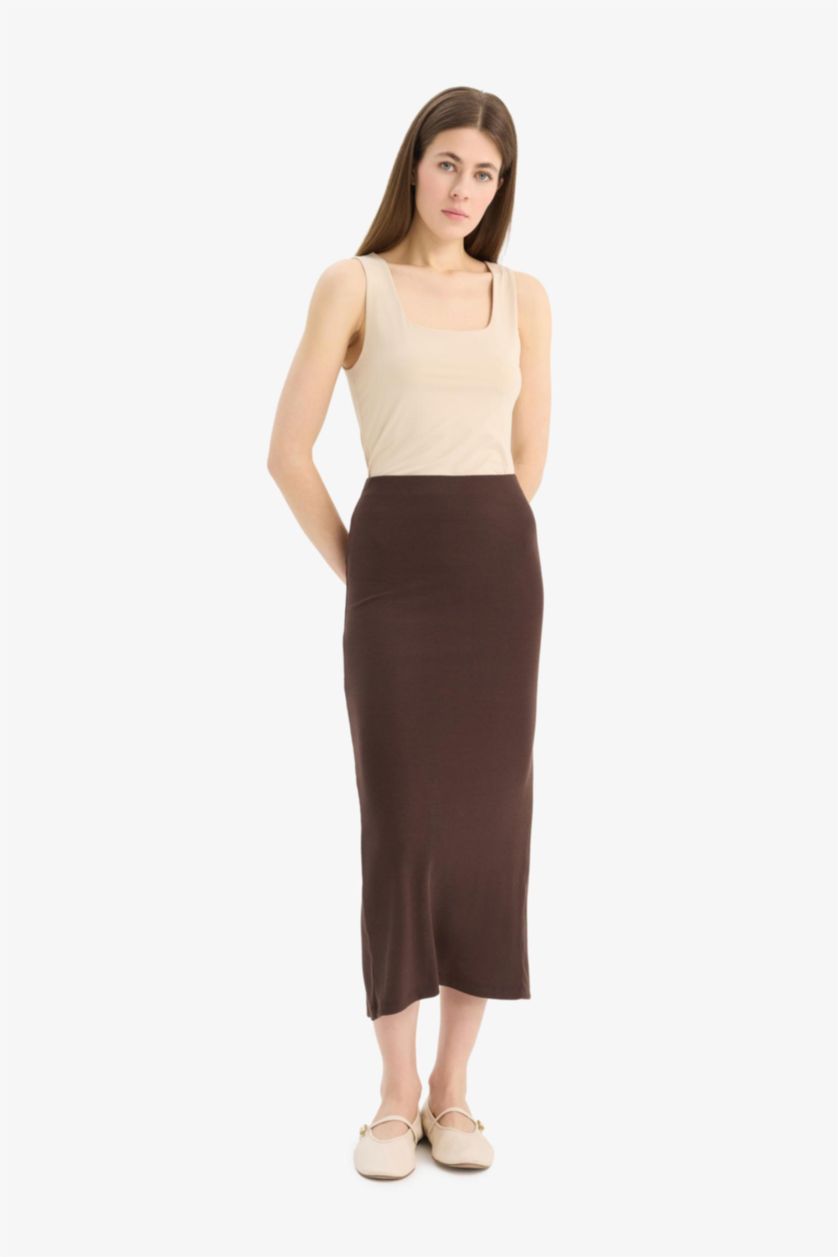 WOMAN Brown High Waist Ribbed Camisole Basic Maxi Skirt
