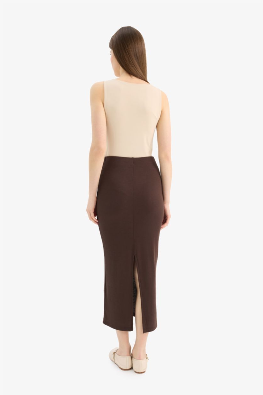 WOMAN Brown High Waist Ribbed Camisole Basic Maxi Skirt