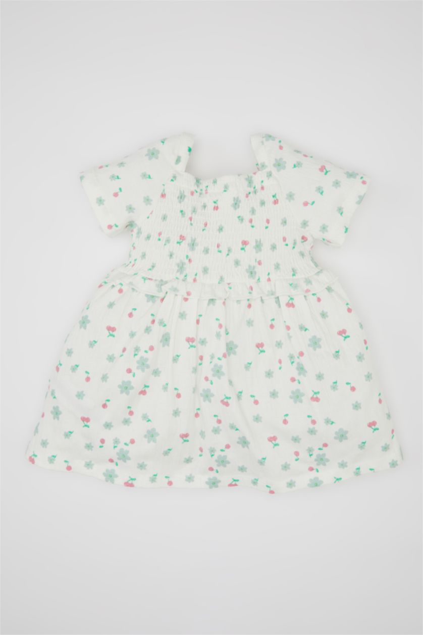 Kız Bebek Açık Pembe Çiçekli Kısa Kollu Elbise Kız Bebek
