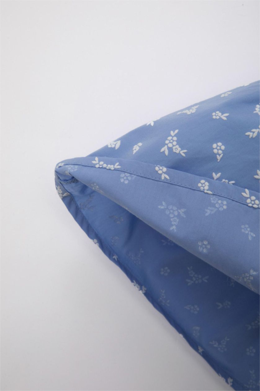 Kız Bebek Mavi Çiçekli Kısa Kollu Poplin Elbise Kız Bebek