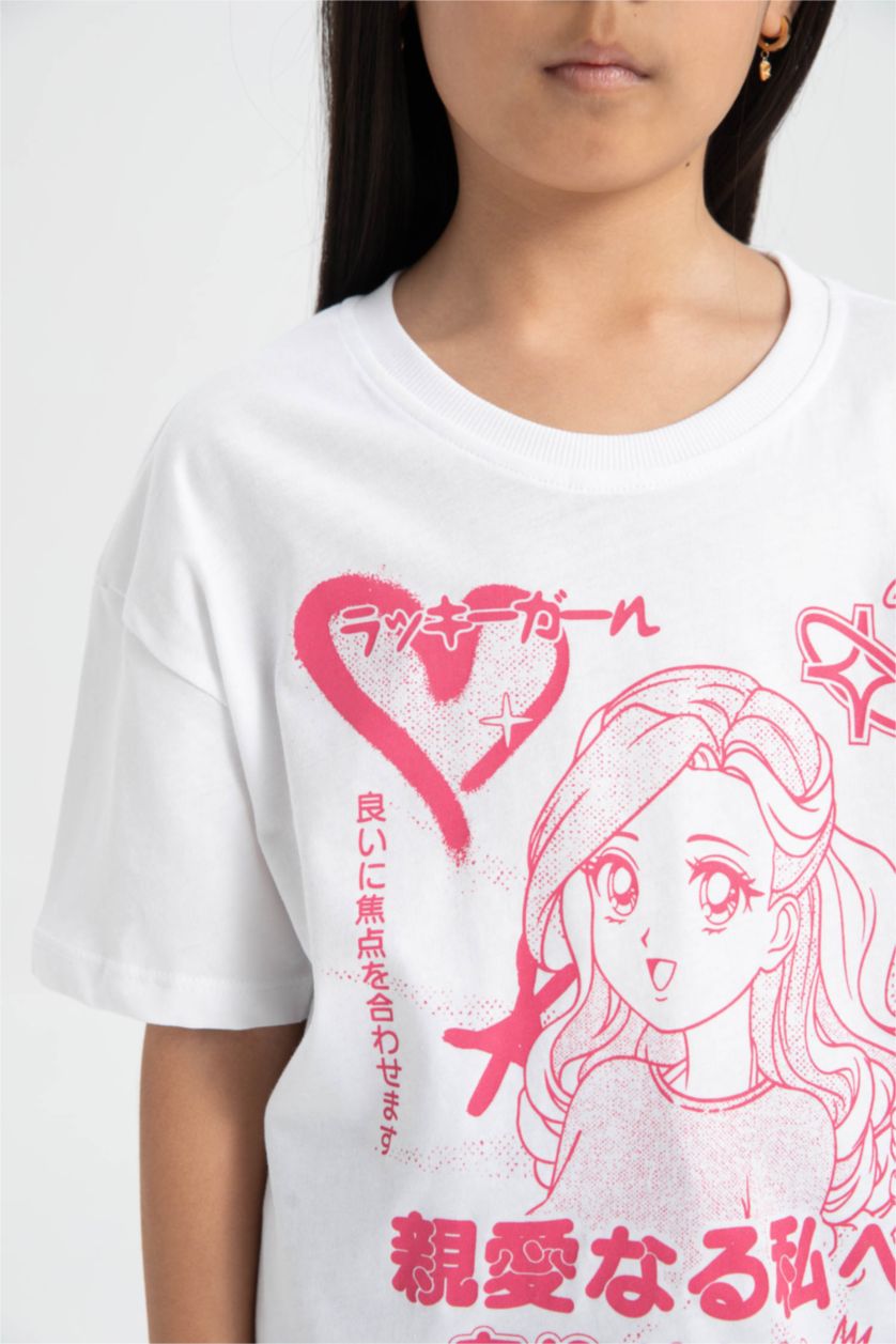 بنات أبيض تيشيرت بناتي نص ردن قصة مريحة