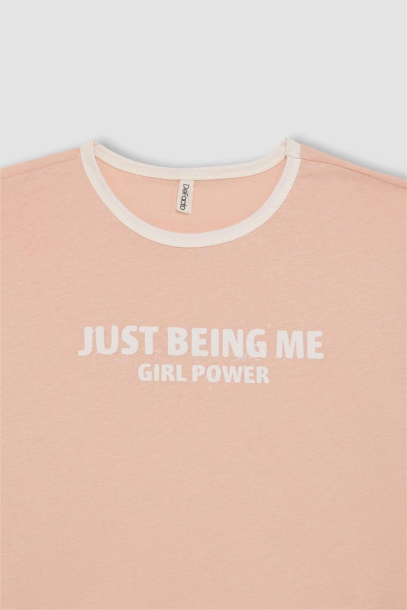 بنات زهري فاتح تيشيرت بناتي نص ردن اوفر سايز بطبعة