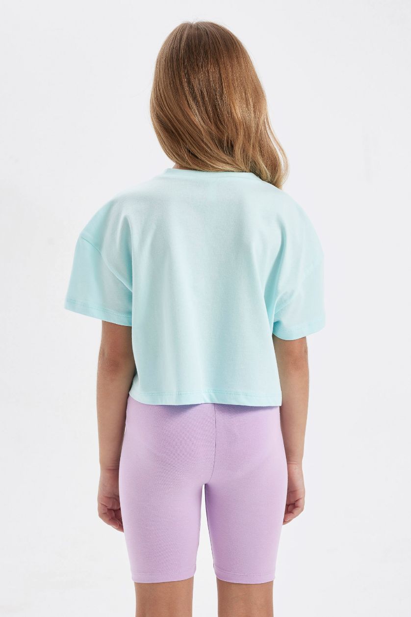 Девочки и подростки Мятный Футболка с принтом с круглым вырезом для девочек