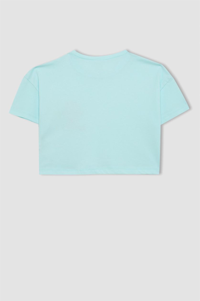 Девочки и подростки Мятный Футболка с принтом с круглым вырезом для девочек