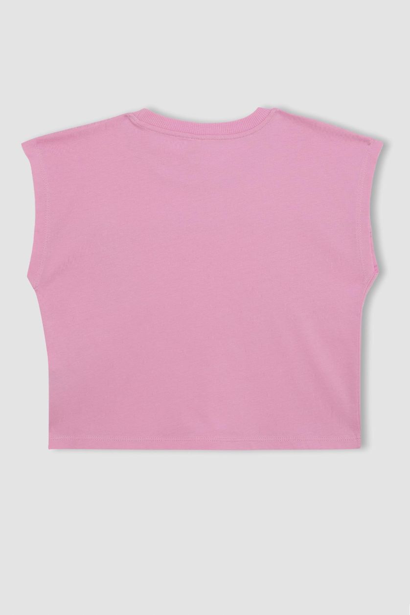 Kız Çocuk - Genç Kız Pembe Boxy Fit Bisiklet Yaka Baskılı Kısa Kollu Tişört Kız Çocuk