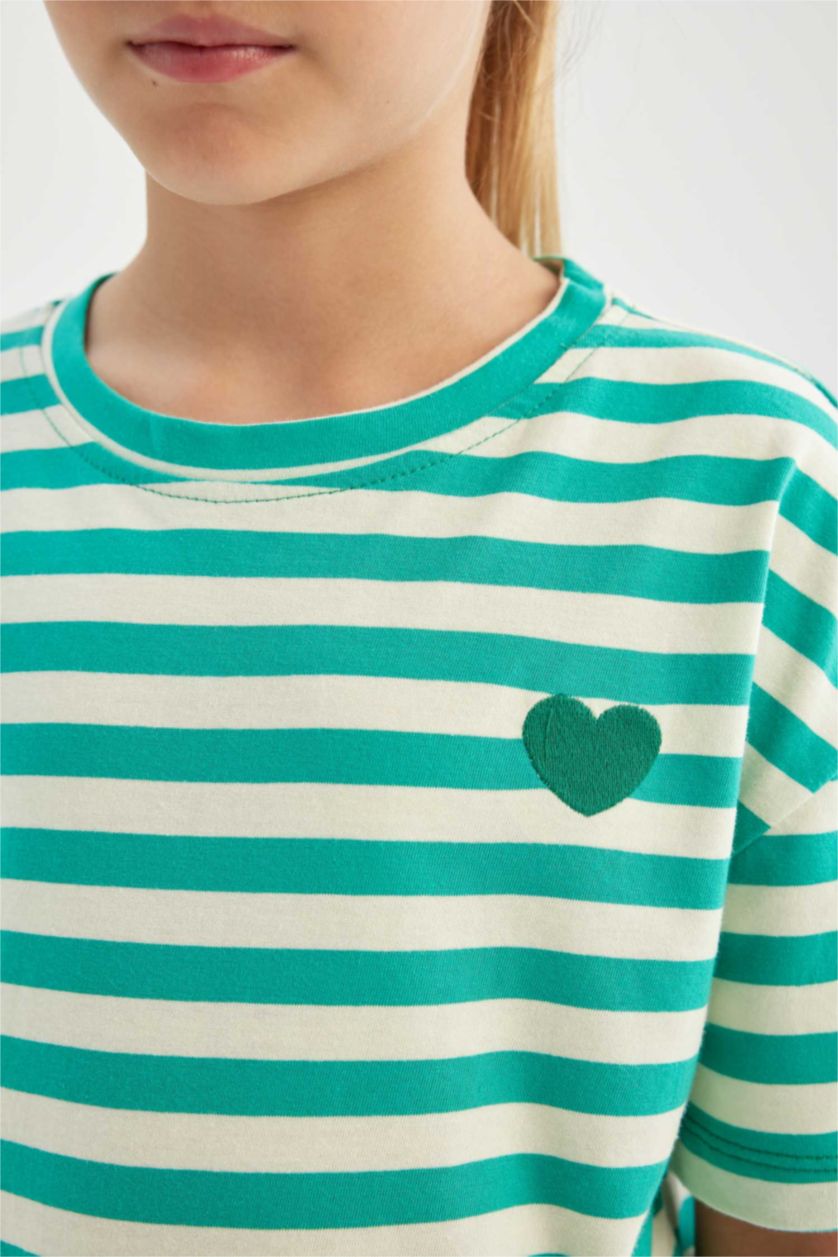 بنات أخضر تيشيرت بناتي نص ردن اوفر سايز بطبعة