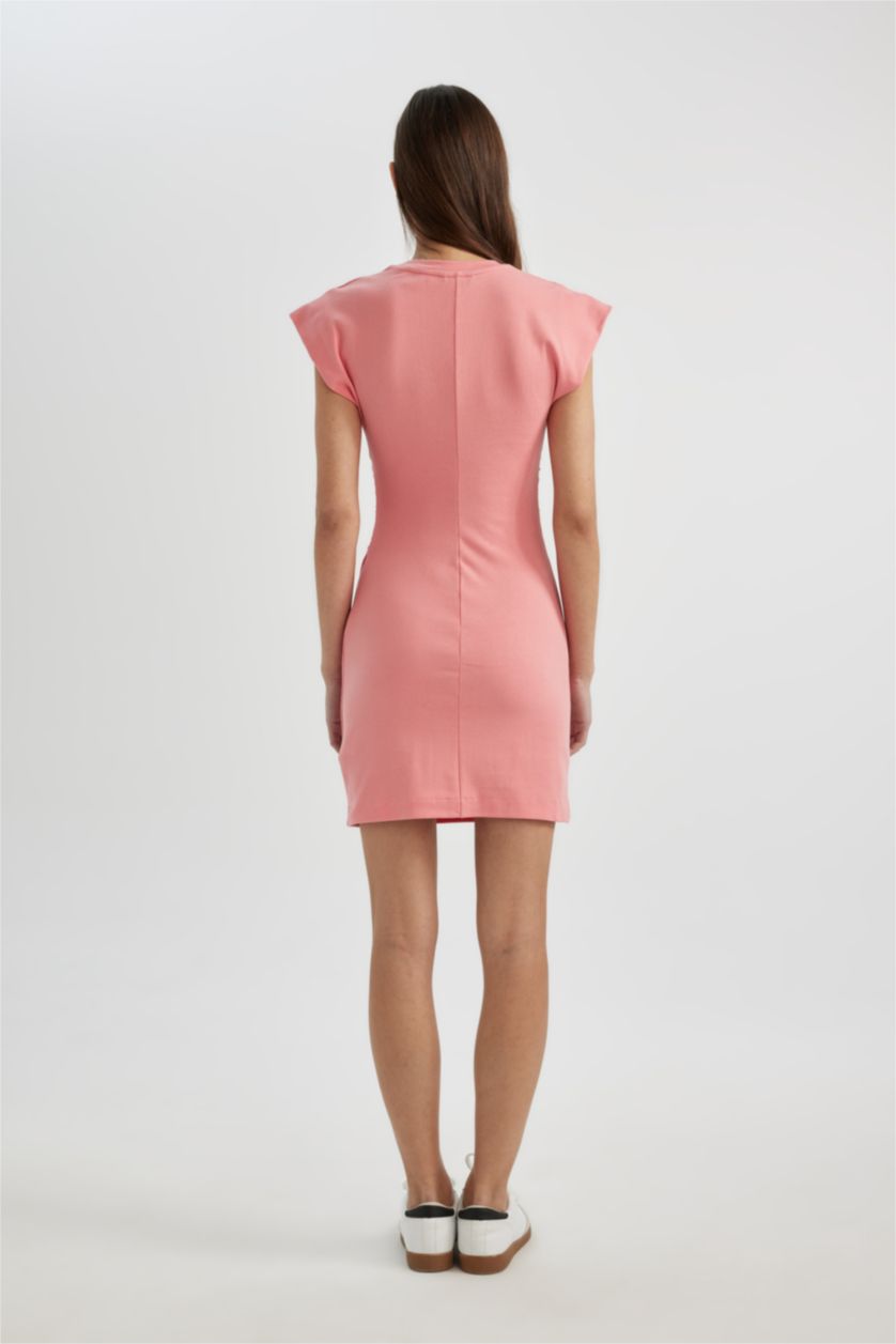 نساء زهري فستان قصير نص ردن ممشط بوديكون بياخة مدورة