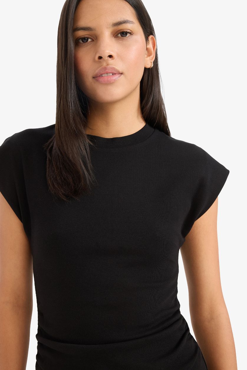 نساء أسود فستان قصير مضلع بوديكون بياخة مستديرة