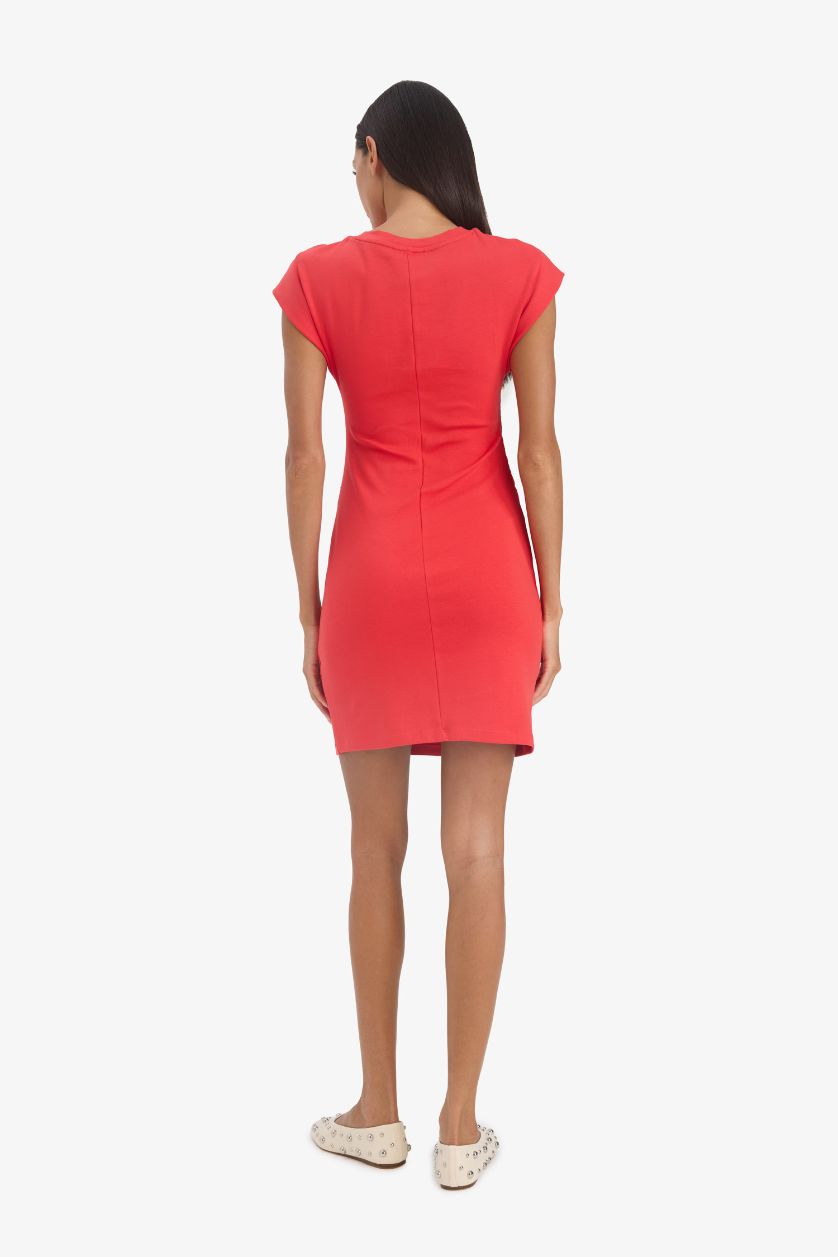 Kadın Kırmızı Bodycon Vücudu Saran Bisiklet Yaka Ribana Kolsuz Mini Yazlık Elbise