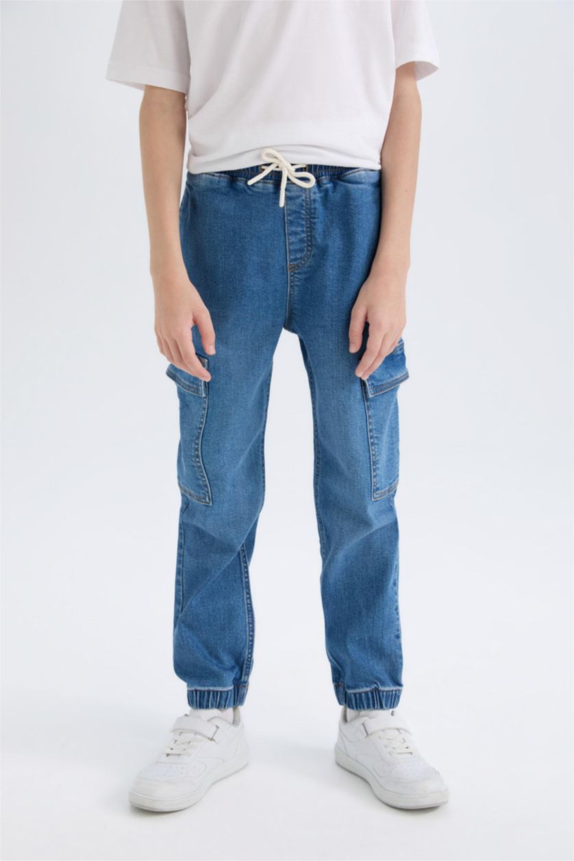 Erkek Çocuk - Genç Erkek Mavi Kargo Fıt Jean Pantolon Erkek Çocuk