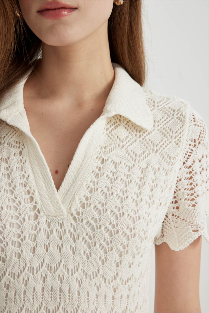 FEMME Écru Robe longues en Tricot à col polo, coupe évasée