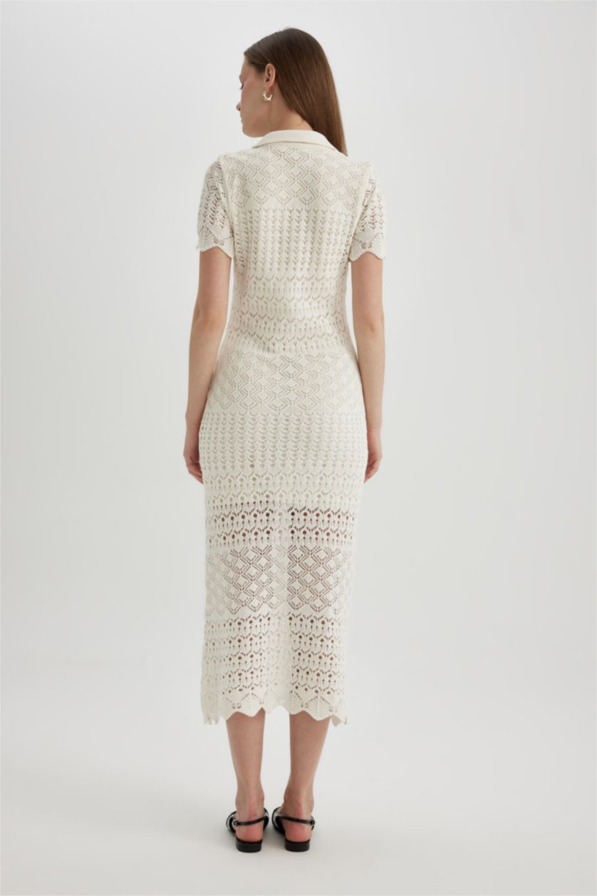 FEMME Écru Robe longues en Tricot à col polo, coupe évasée