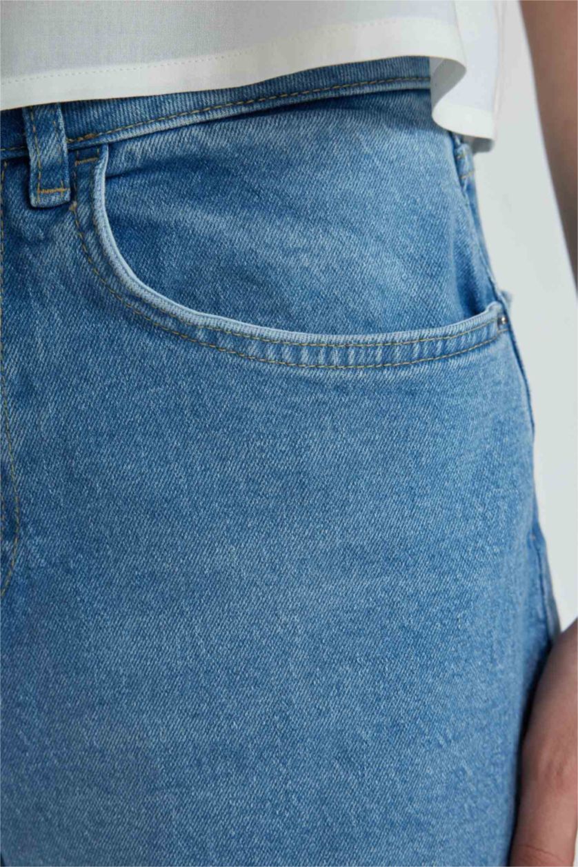 WOMAN Light Indigo Relax Fit High Waist Fold Leg Ankle Length Jeans