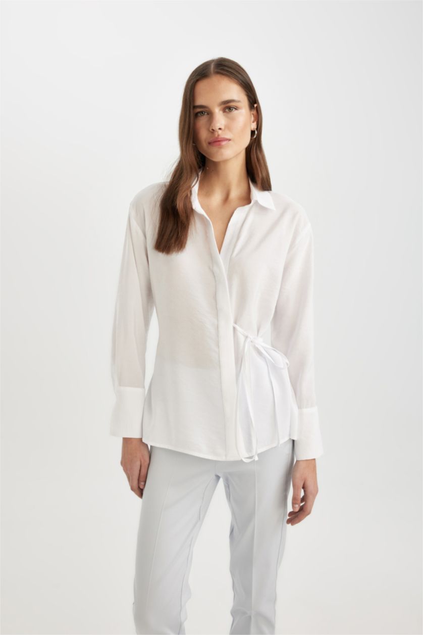 FEMME Blanc Chemise Oversize à Col Crêpé à Manches Longues