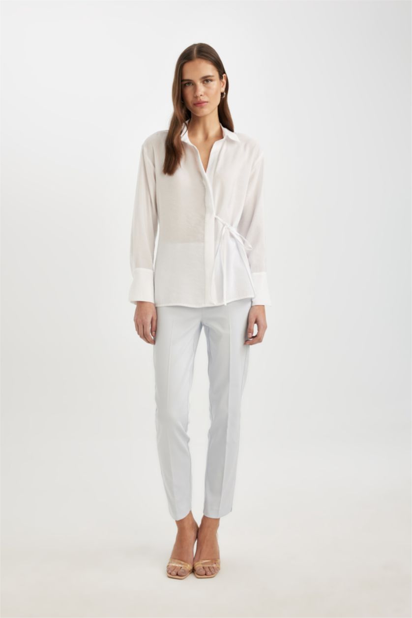 FEMME Blanc Chemise Oversize à Col Crêpé à Manches Longues