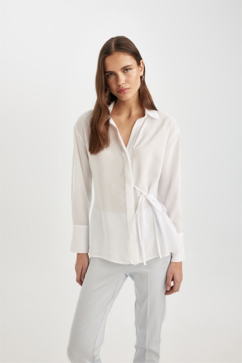 FEMME Blanc Chemise Oversize à Col Crêpé à Manches Longues
