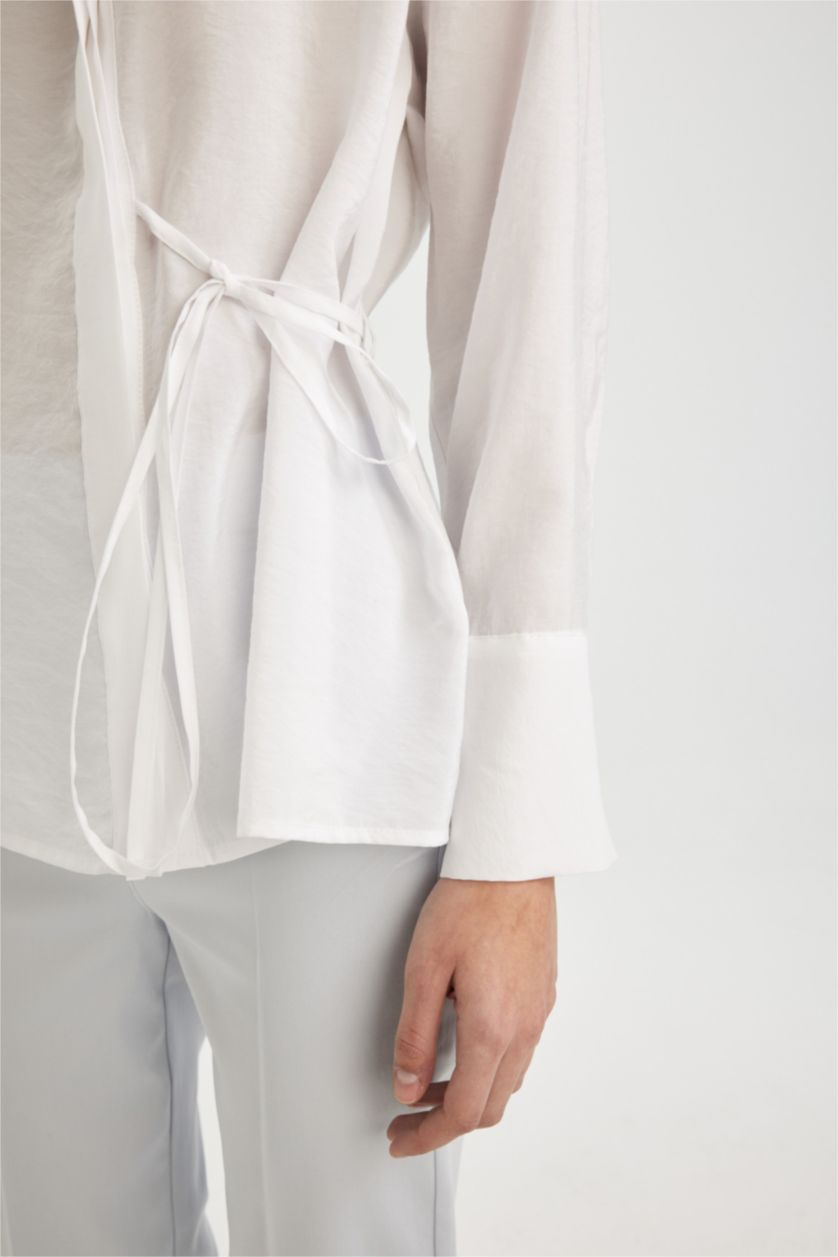 FEMME Blanc Chemise Oversize à Col Crêpé à Manches Longues