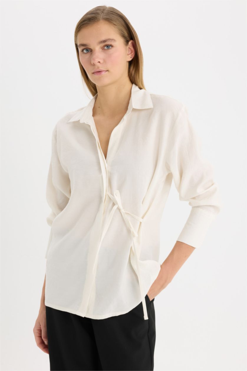 FEMME Écru Oversize Fit Long Sleeve Shirt