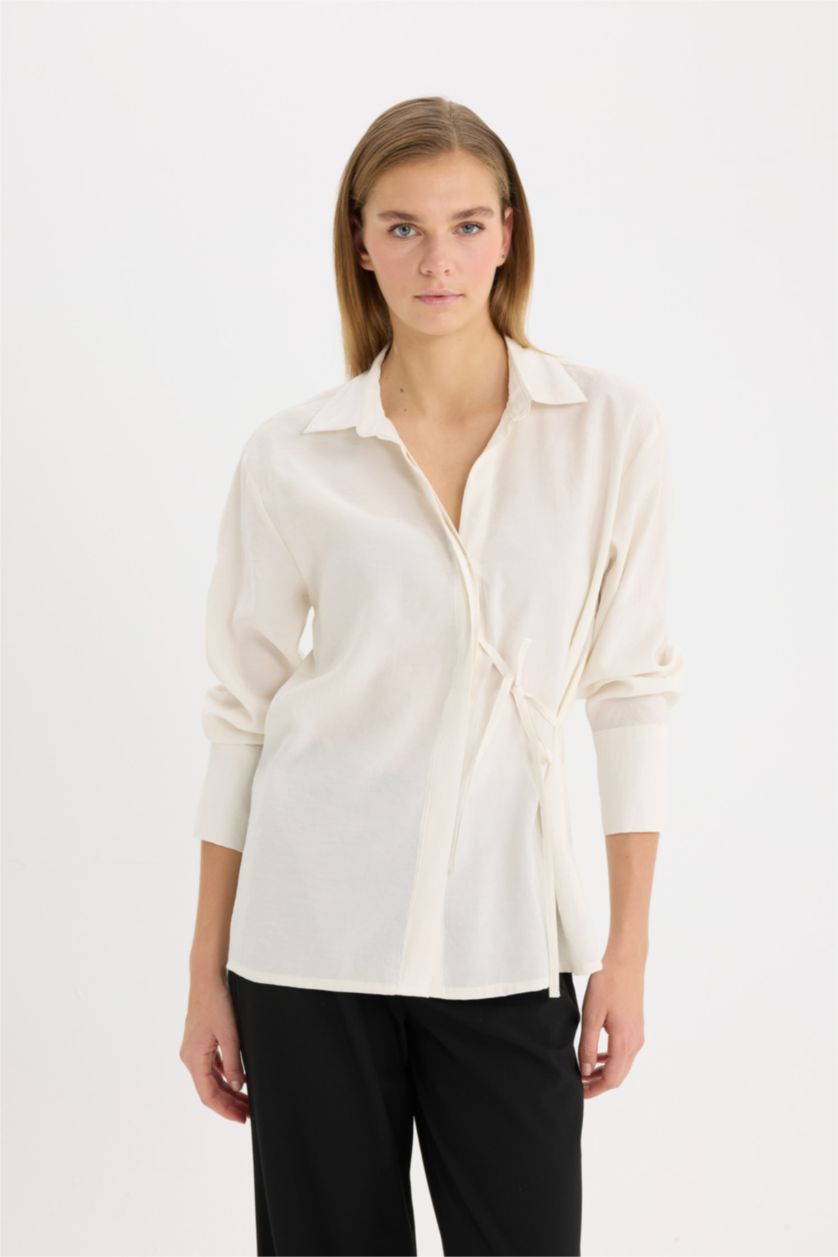 FEMME Écru Oversize Fit Long Sleeve Shirt