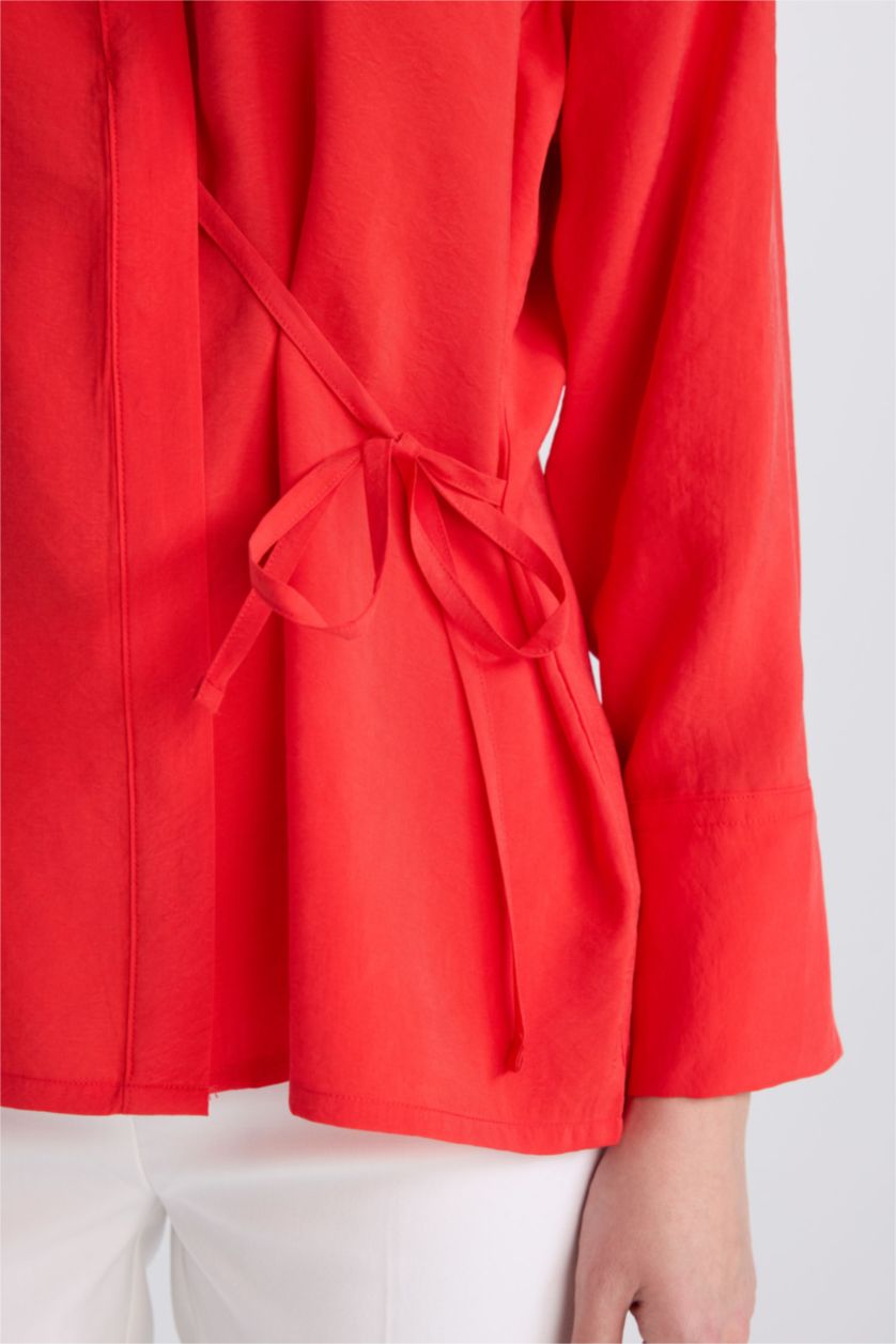 WOMAN Red Oversize Fit Flap Collar Long Sleeve Shirt