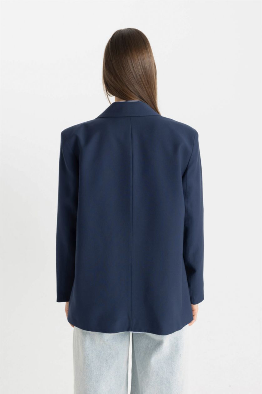 Kadın Lacivert Regular Fıt Ceket Yaka Blazer Ceket