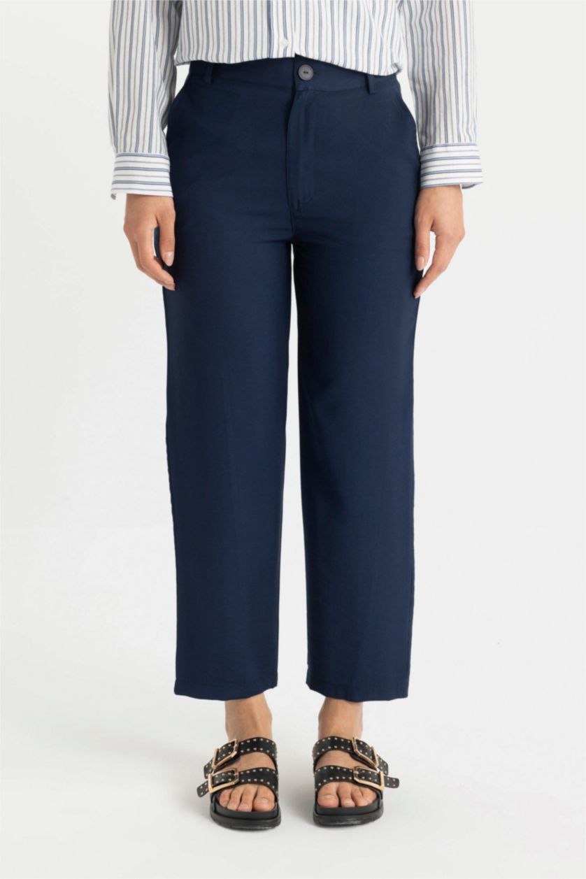 Kadın Lacivert Beli Lastikli Basic Düz Modal Harem Pantolon
